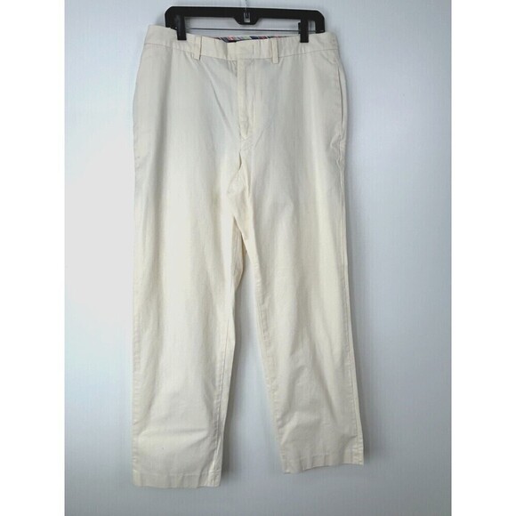 Tommy Hilfiger Pants Mens Sz 33X32 Cream Flat Front Chino Khakis Straight Leg R - Picture 1 of 12